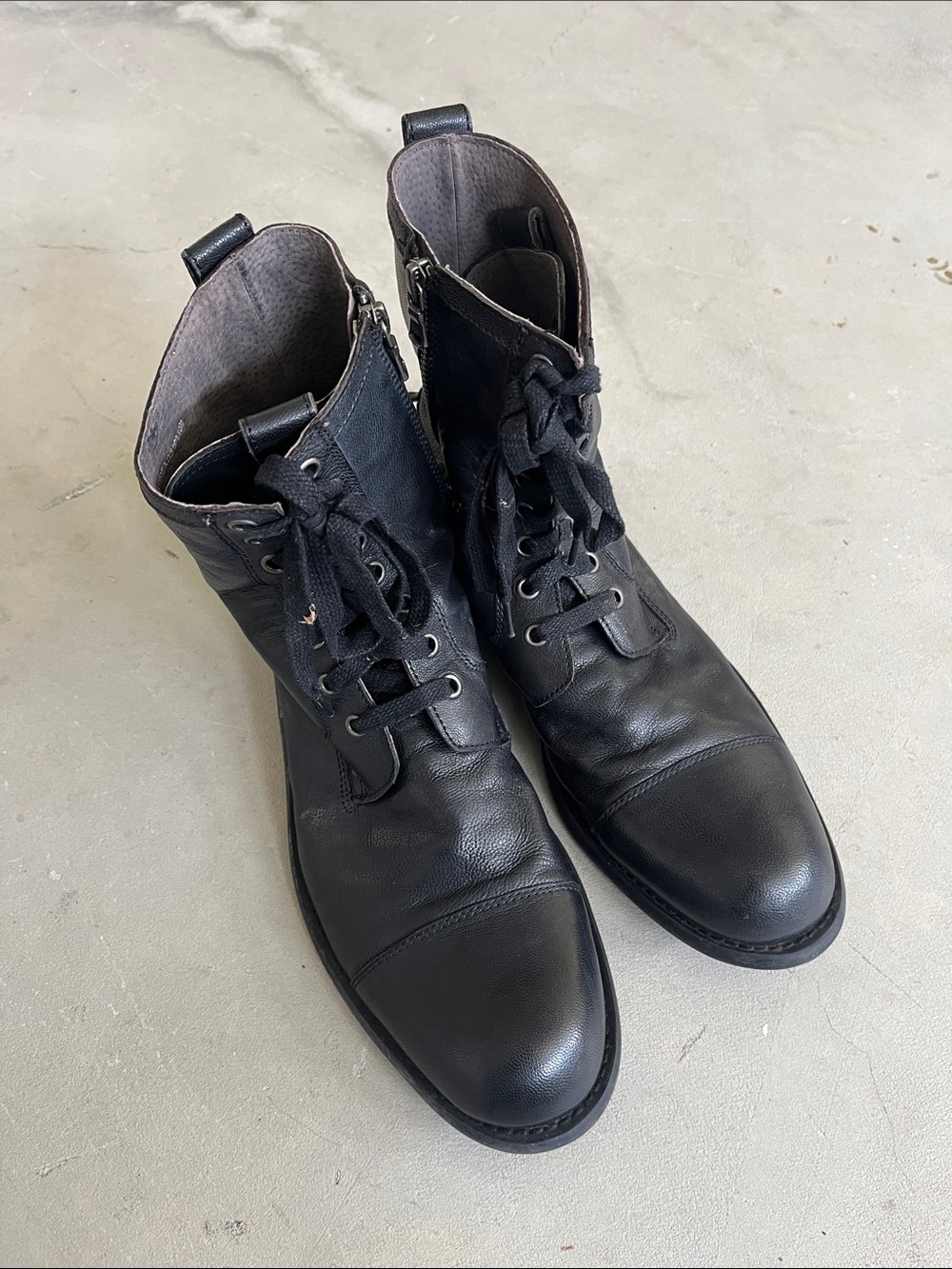 John Varvatos Star USA Black Leather Lace-Up Combat Boots Size 10